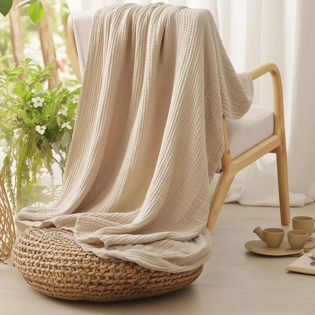 6-Layer Cotton Muslin Swaddle Blanket – Foldable Breathable Infant Wrap, Sofa Cover & Travel Blanket