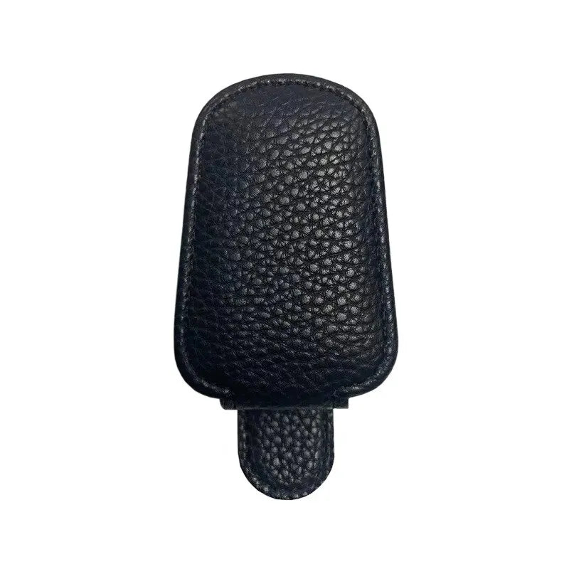 Black PU Leather Car Sunglasses Clip | Magnetic Sun Visor Storage Holder for Glasses & Cards