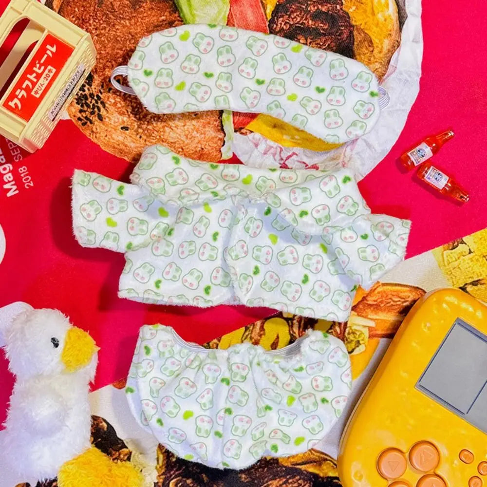 Doll Pajamas with Eye Mask – 15cm & 20cm Cotton Cartoon Doll Sleep Clothes & Bathrobe