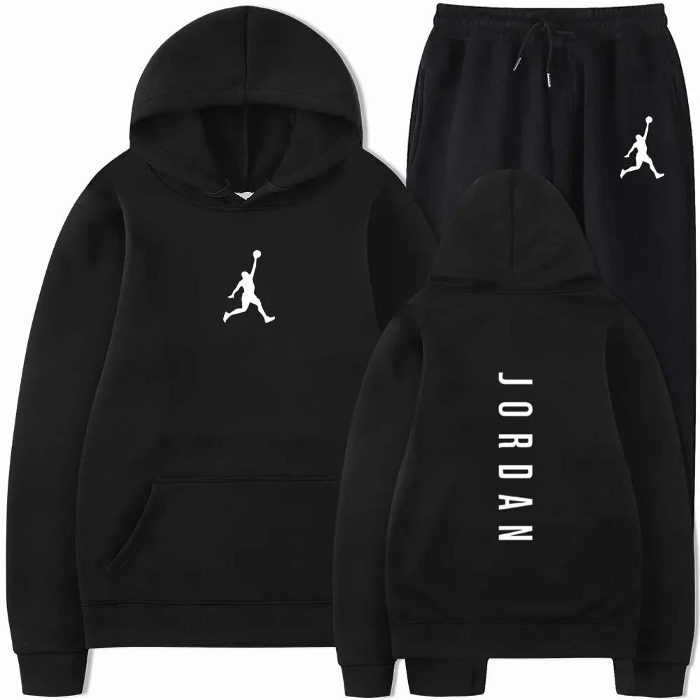 Men's Hooded Jumper & Jogging Pants Set – Outdoor Basketball Casual Sport 2-Piece Tracksuit