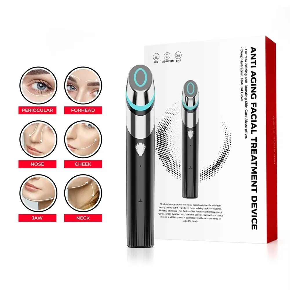 4-in-1 Microcurrent Skin Booster Wand – Red Light Therapy, Therapeutic Heat & Vibration Anti-Aging Face Tool