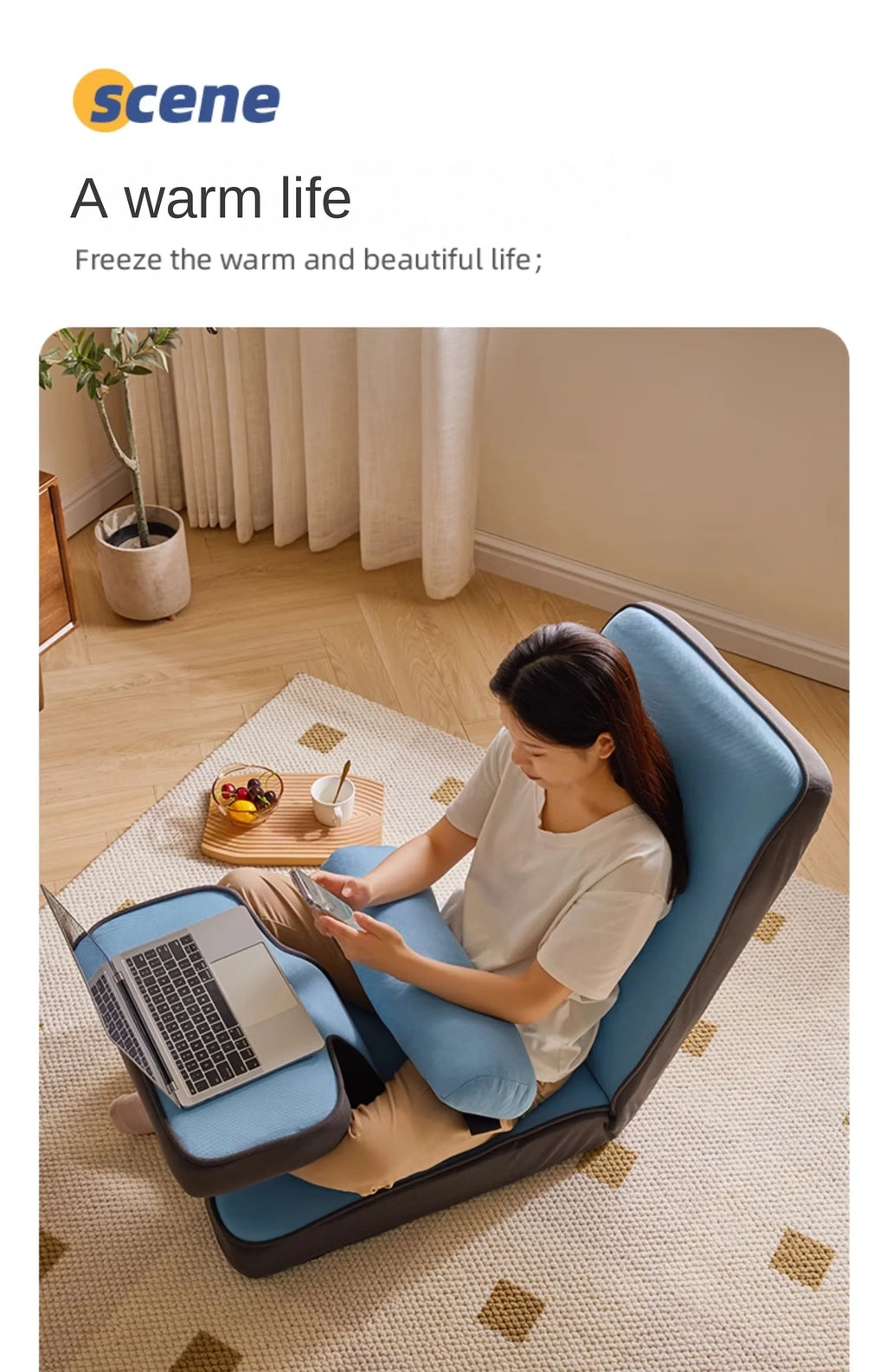 Cotton Folding Floor Sofa with Backrest