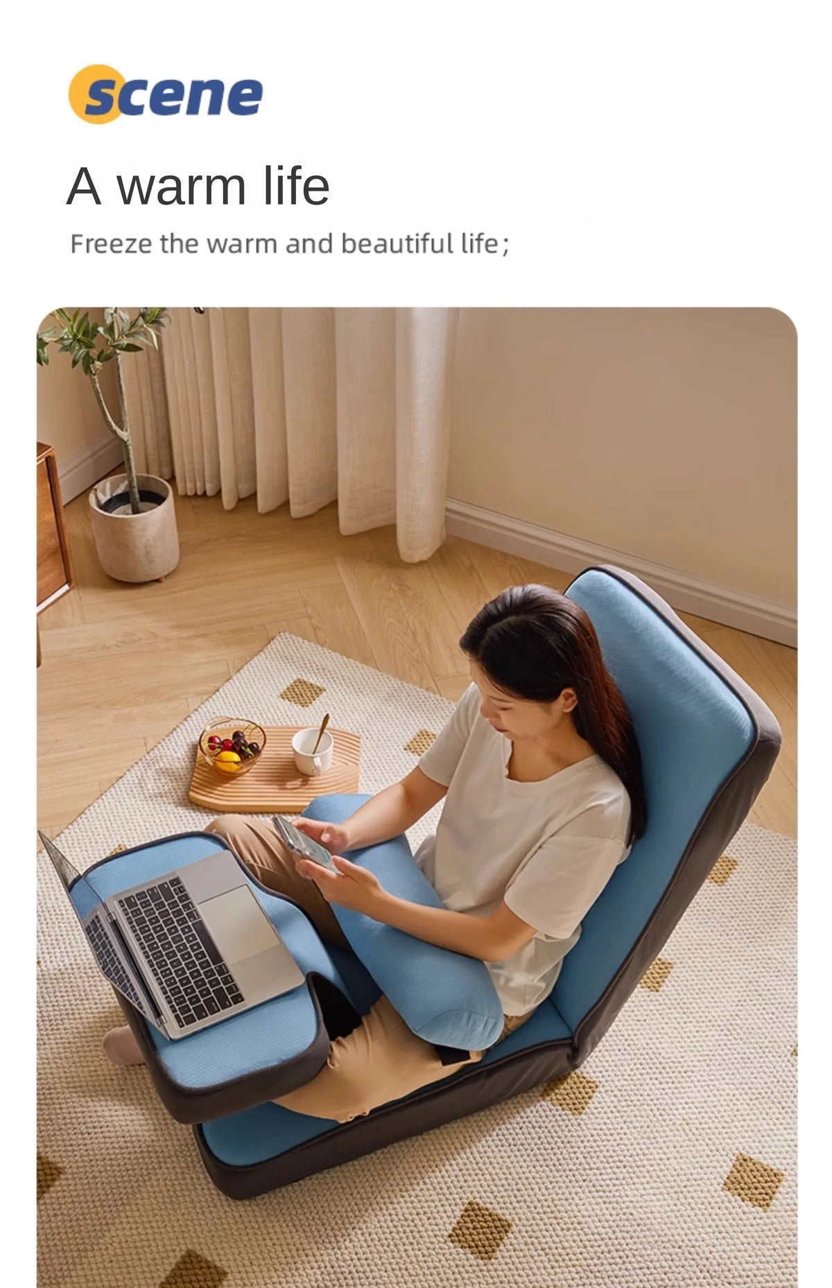 Cotton Folding Floor Sofa with Backrest