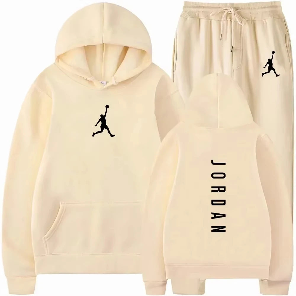 Men's Hooded Jumper & Jogging Pants Set – Outdoor Basketball Casual Sport 2-Piece Tracksuit