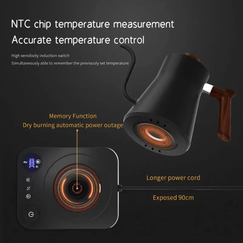 900ml Electric Gooseneck Kettle – 1200W, Stainless Steel, Temperature Control for Coffee & Tea