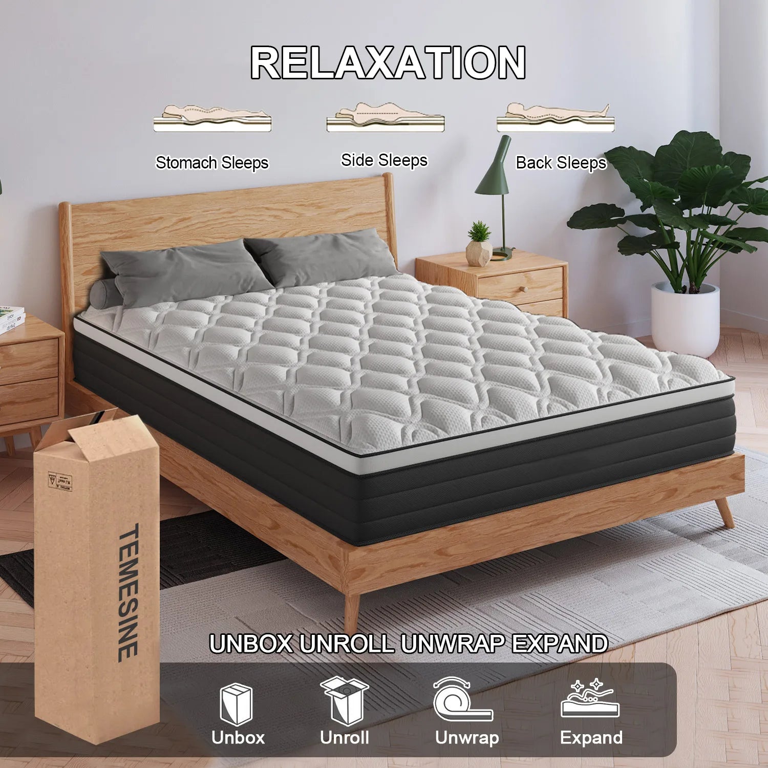 Hotel Sleep at Home — 12"/14" Gel Memory Foam Hybrid Pocket Spring Mattress | Medium Firm, Motion Isolation, Twin to King