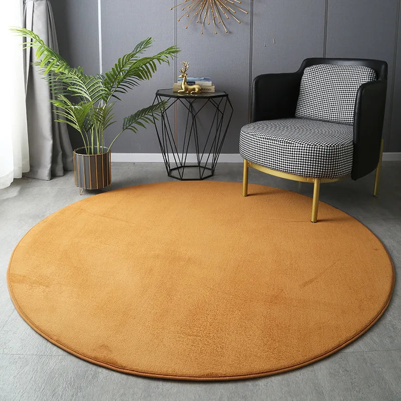 Round Thickened Coral Velvet Carpet – Soft Bedroom & Living Room Circle Rug
