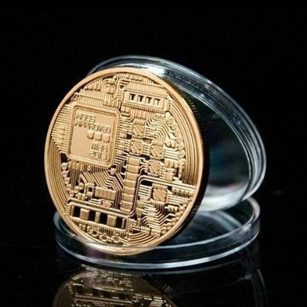 Gold Plated Bitcoin Commemorative Coin – Collectible Crypto Art Gift Physical Casascius Antique