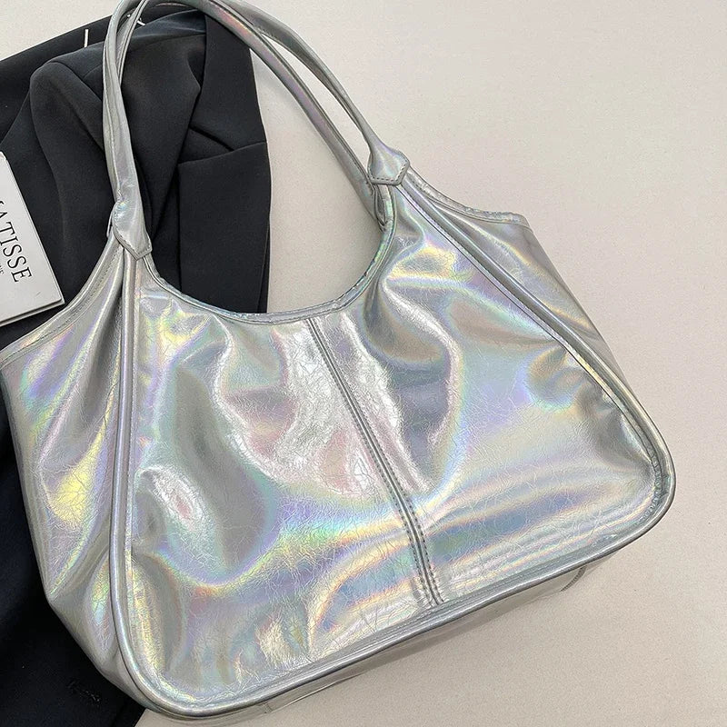 Silver TPU Large Capacity Tote Bag – Luxury Business Shoulder Handbag for Women