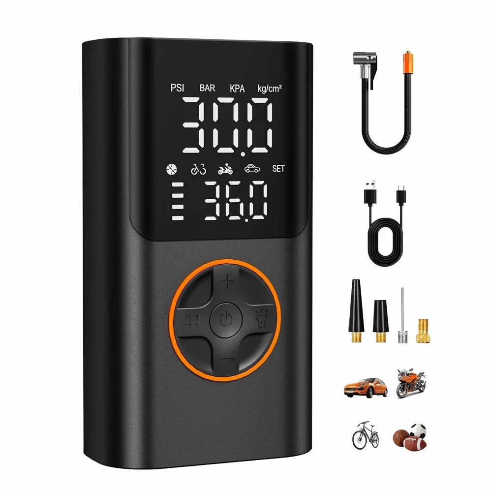 Cordless Tire Inflator with Gauge and LED Light, 150 PSI