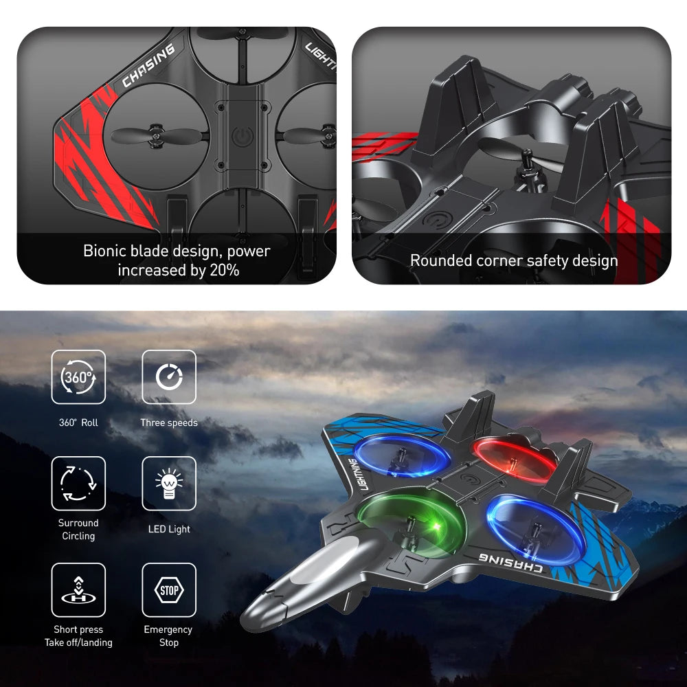 E72 Foam Stunt Drone Fighter – 2.4G Fixed Height Hover RC Aircraft with LED Lights & 360° Flip