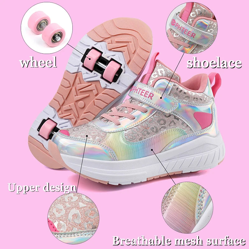 High-Top Children's Roller Skates for Girls – 4-Wheel Outdoor Wear-Resistant Sports Shoes