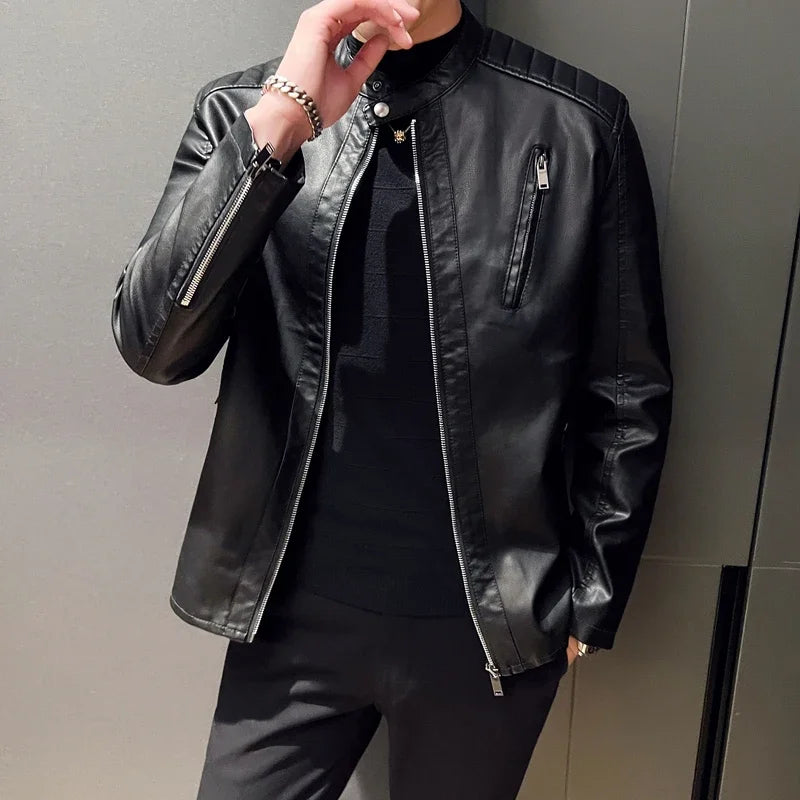 Men's Faux Leather Jacket – White or Black Slim Fit