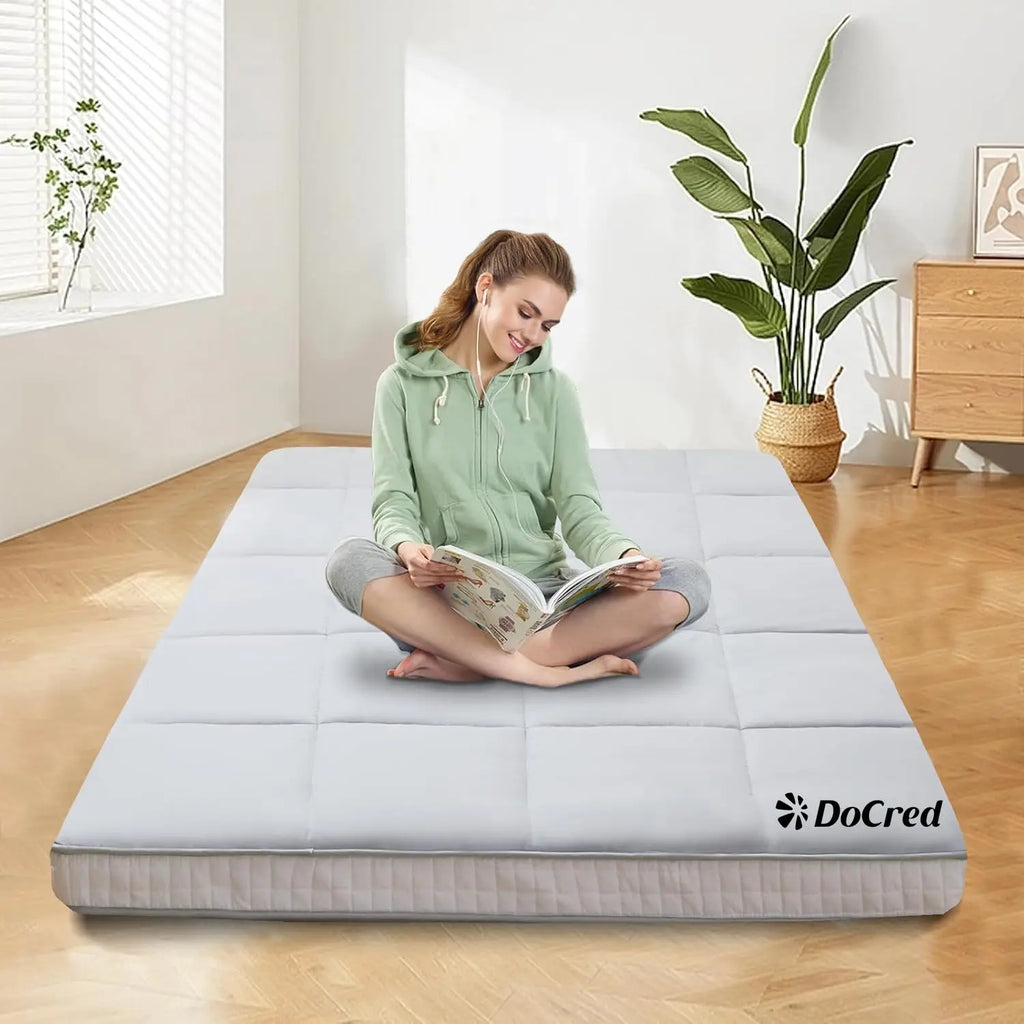 Queen-Size Comfort on the Floor — Extra Thick Japanese Futon Mattress 60"x80" | 3-Layer Memory Foam, Foldable Tatami Mat