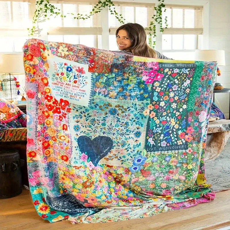 Heart Print Flannel Throw Blanket – Super Soft Plush Love Print for Bed, Sofa & Travel