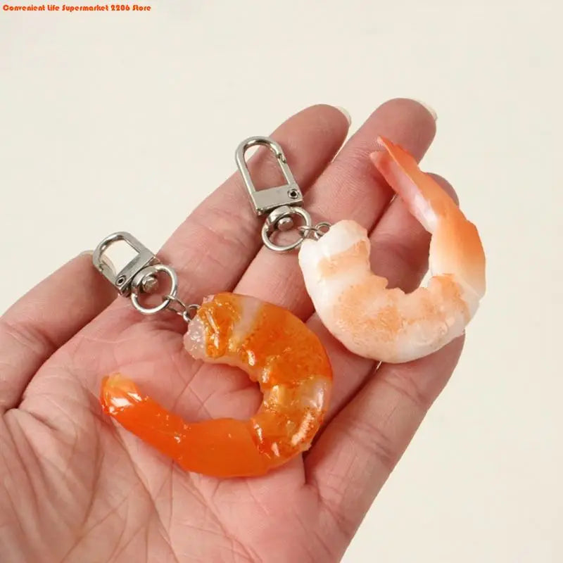 Funny Imitation Shrimp Keychain – Creative PVC Bag Pendant Key Ring for Women