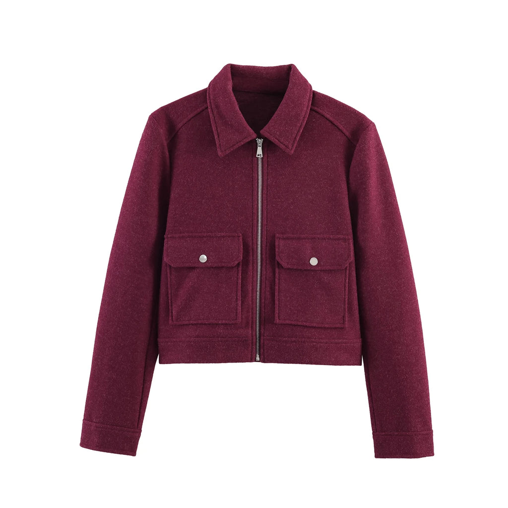 Women's Short Zip-Up Jacket Coat – Elegant Street Outerwear with Pockets