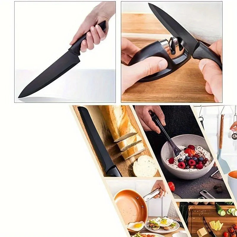 7-Piece Black Professional Chef Knife Set with Acrylic Holder – High Carbon Stainless Steel, Non-Stick Blades