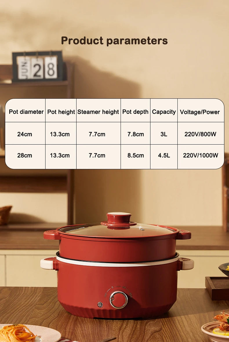 DMWD 3L Multifunctional Electric Cooking Pot – Non-Stick Hot Pot, Rice Cooker, Noodle & Soup Steamer