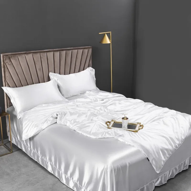 Silky Rayon Bedding Set – Luxury Solid Color Duvet Cover with Sheet & Pillowcases, 6 Colors & 5 Sizes