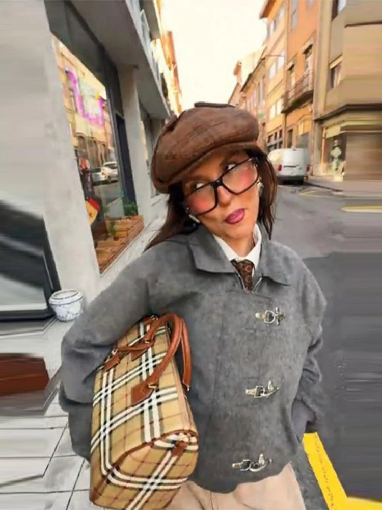 Women's Vintage Autumn Winter Jacket – Loose Lapel Coat Full Sleeve High Streetwear Outwear