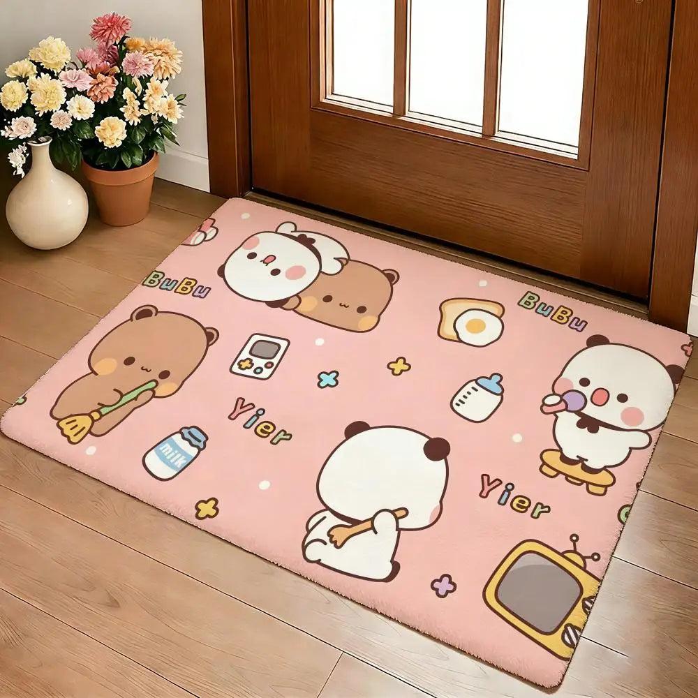 Bubu & Dudu Cute Flannel Floor Mat – Soft Non-Slip Rug for Living Room, Bedroom & Kitchen