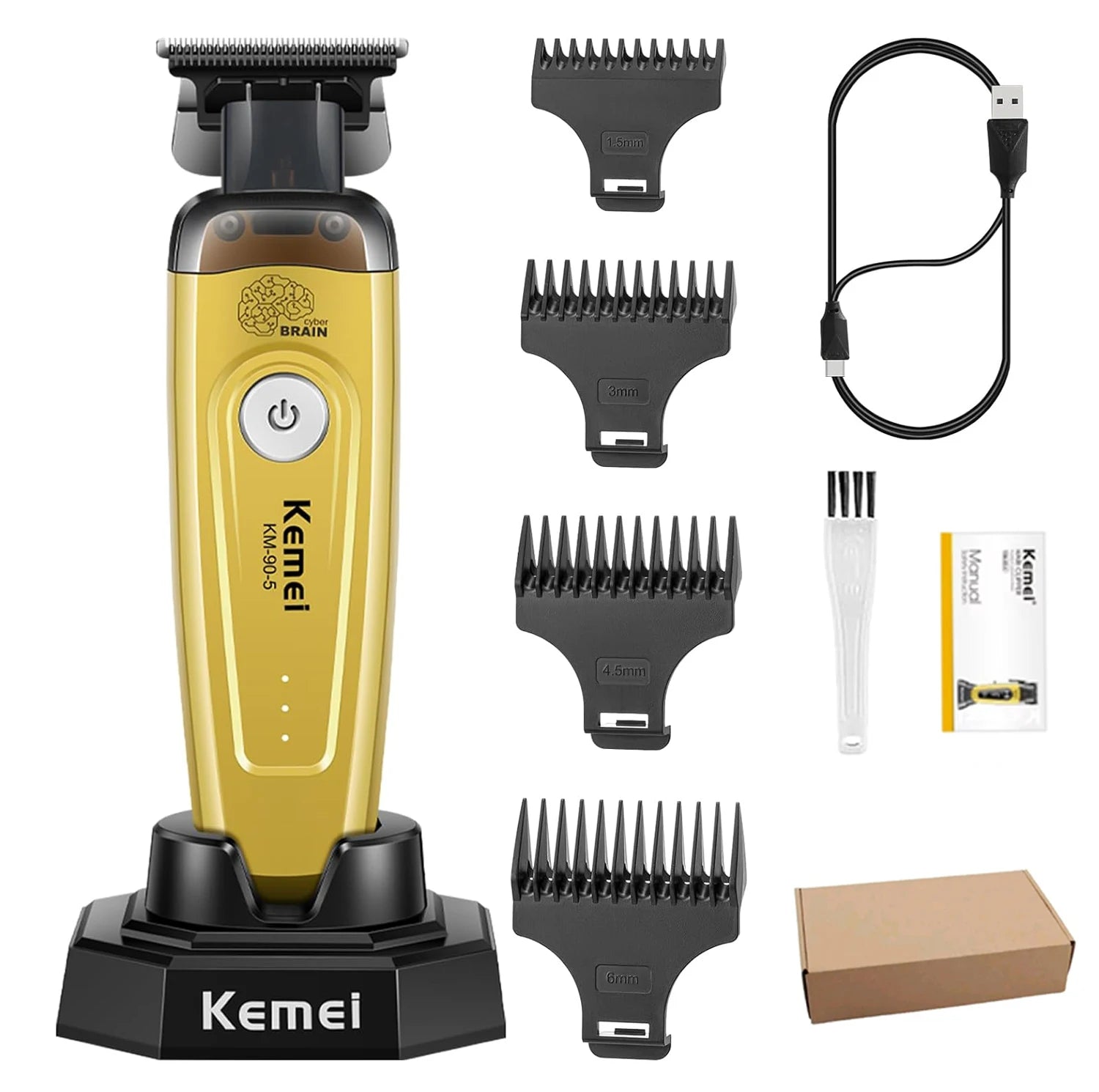 Kemei KM-90 Professional Hair Clipper Set – DLC Blade, Brushless Motor, 11,500 RPM, Cordless Barber Kit