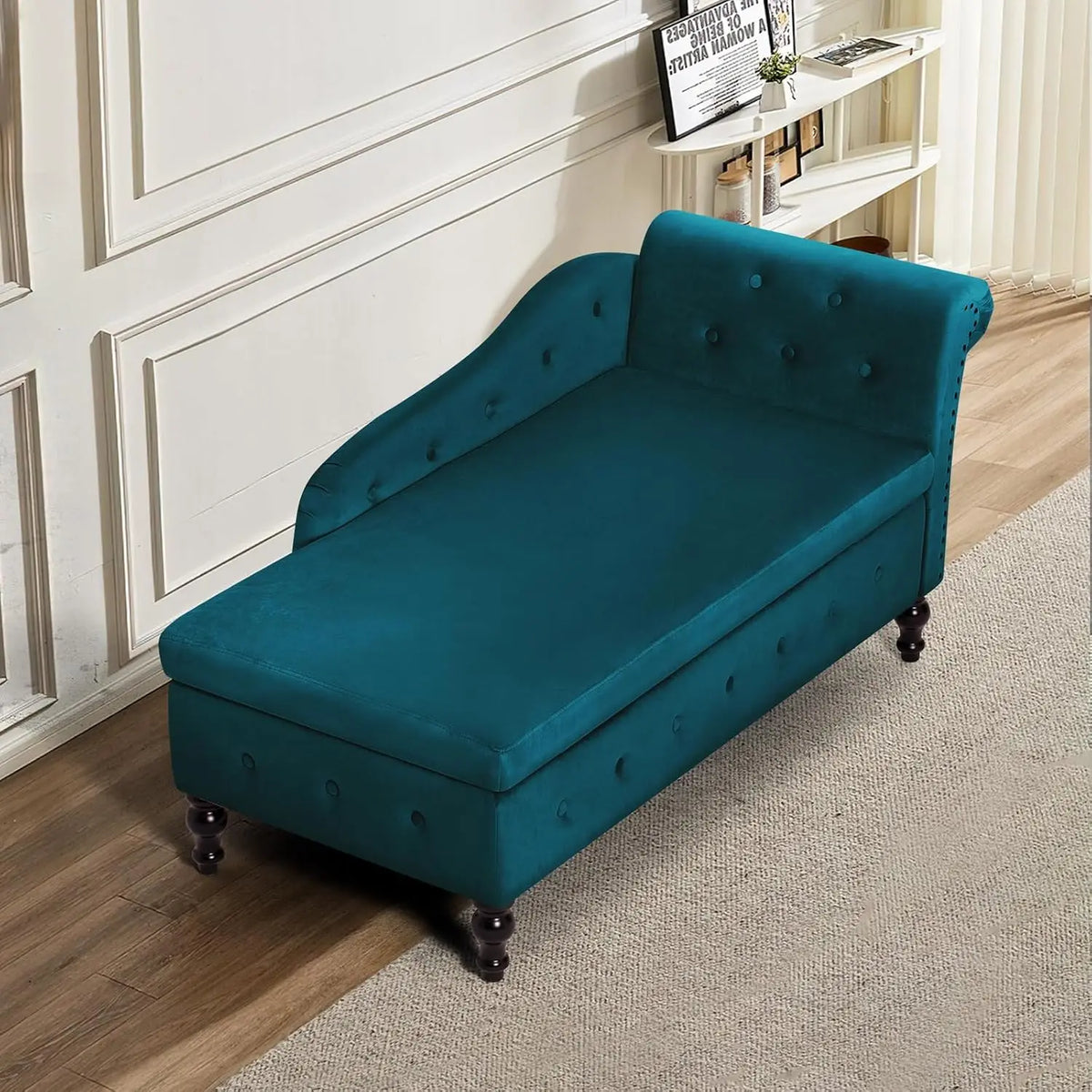 Velvet Storage Chaise Lounge with Right Armrest