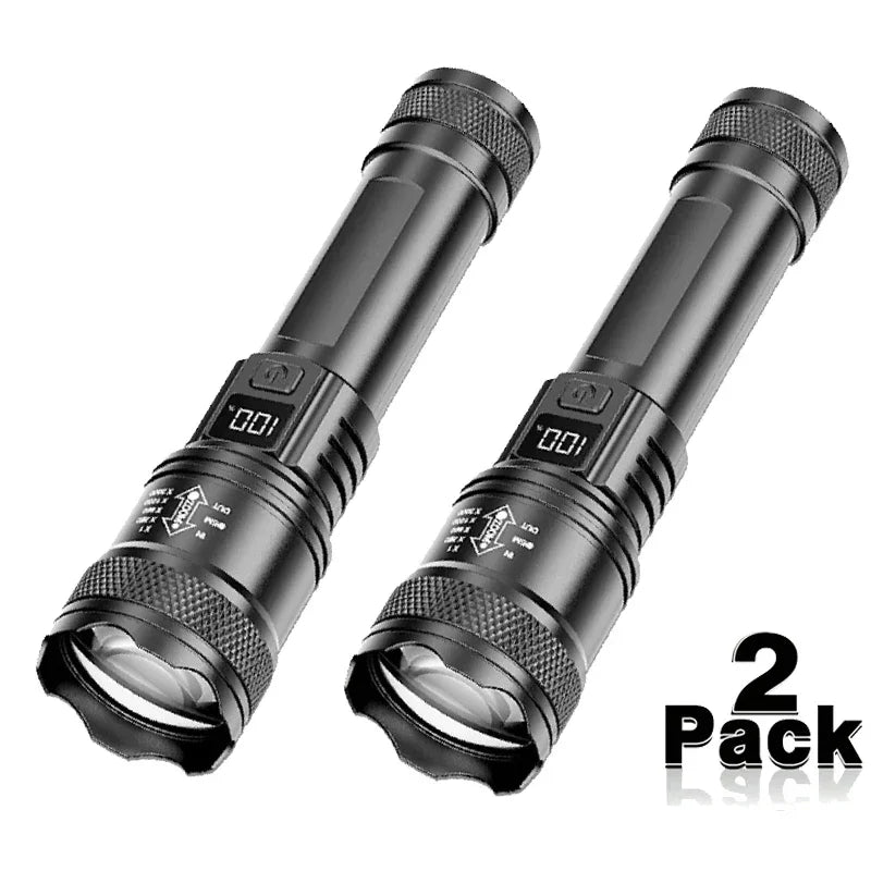 Rechargeable LED Flashlight – 800 Lumen, Zoomable, LCD Display, 3 Modes, Waterproof Camping Torch