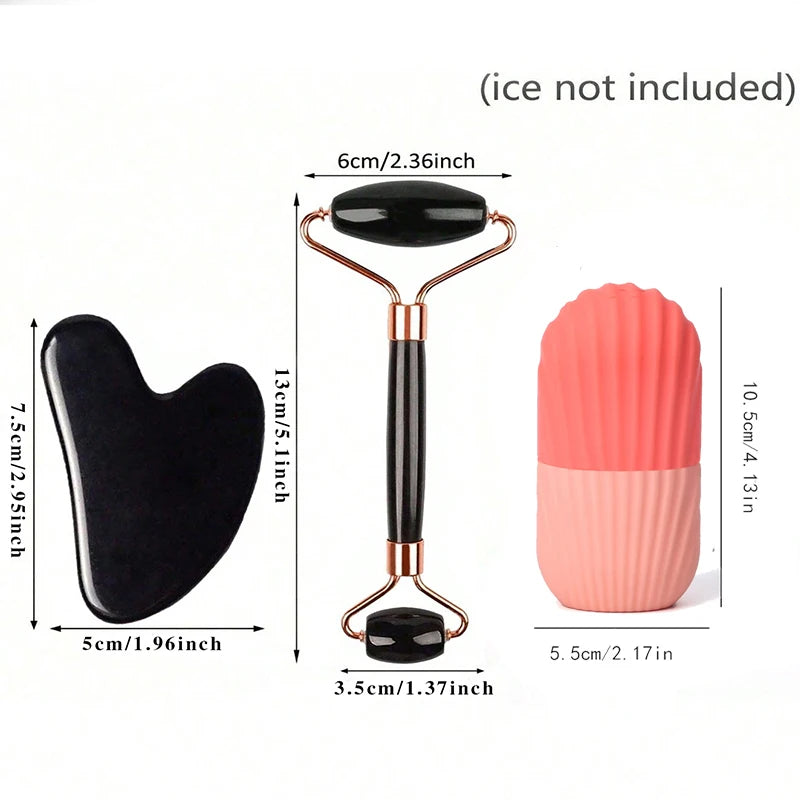 Lift. Contour. De-Puff. — Ice Face Roller & Gua Sha Facial Skincare Set | 1/3/4pc, Face Massage Roller, Lifting & Contouring Tool