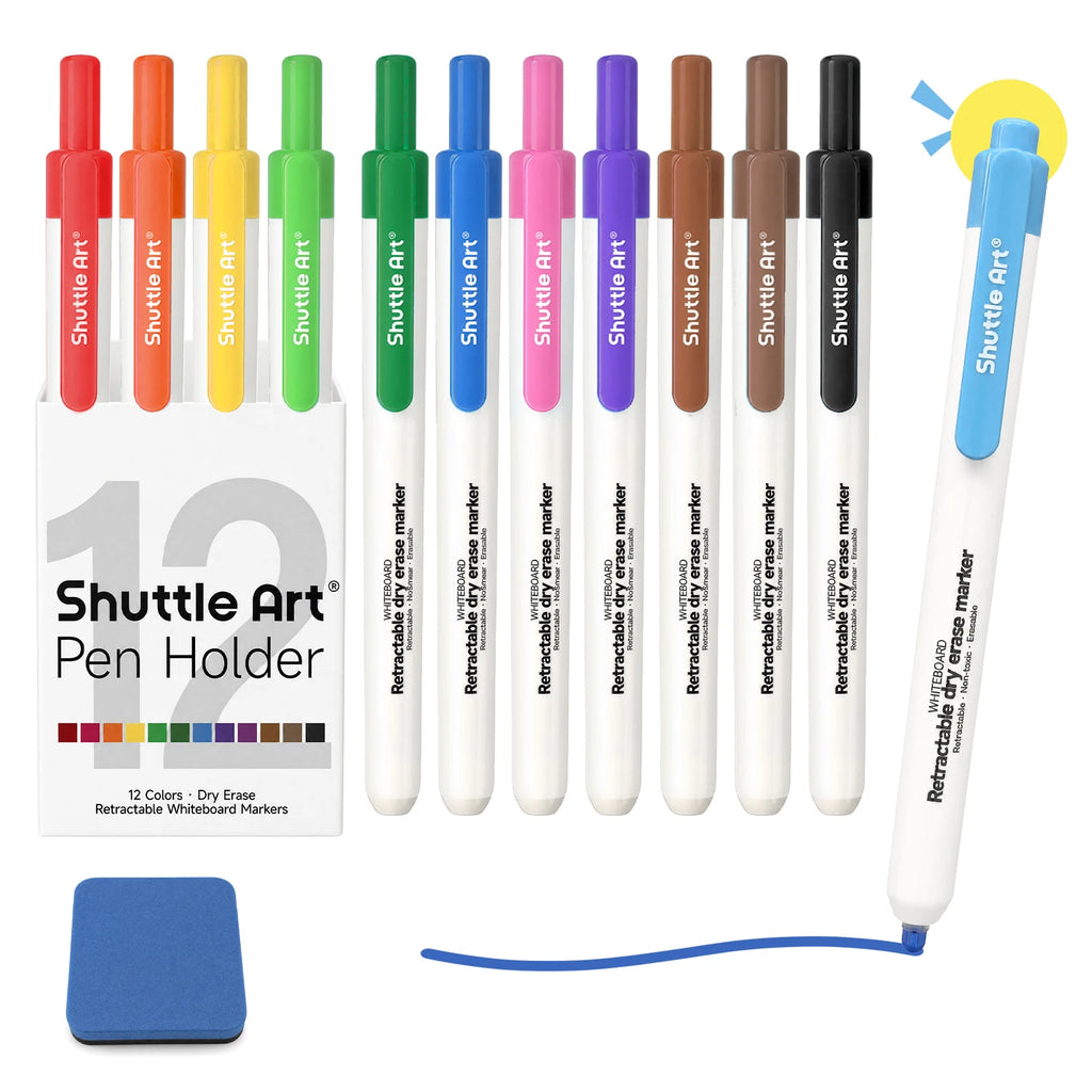 Shuttle Art Retractable Dry Erase Markers, 12 Colors