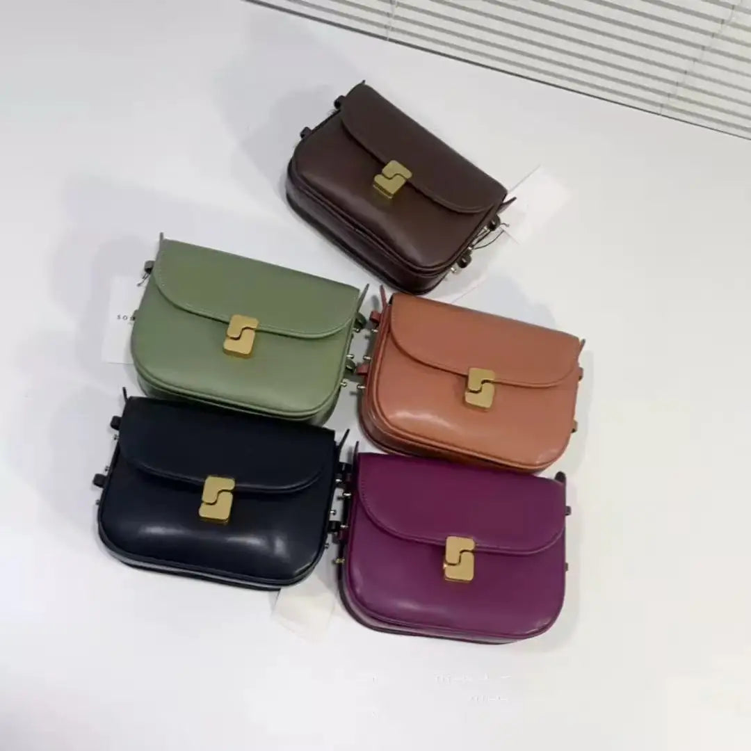 French Niche Top-Grain Genuine Leather Small Square Shoulder Bag – Luxury Crossbody Satchel for Women