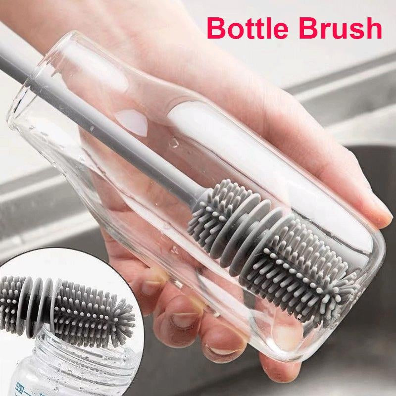 Reach Every Corner. Clean Every Cup. — Silicone Long Handle Bottle Brush | Cup Scrubber, Glass & Baby Bottle Cleaner, 27cm, Kitchen Tool
