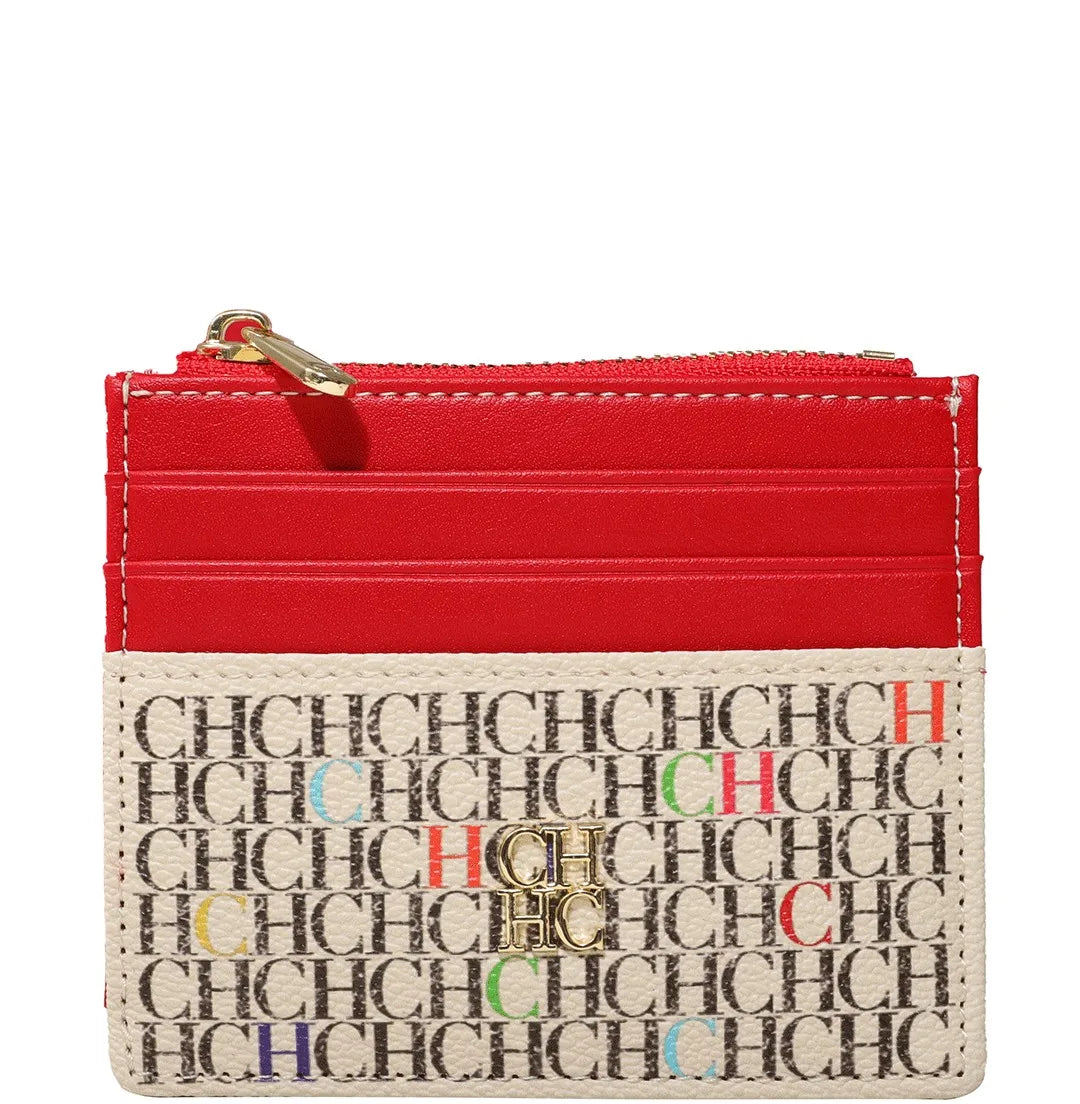 CH Letter Accent PU Leather Card Case Wallet – Elegant Compact Designer Wallet for Women