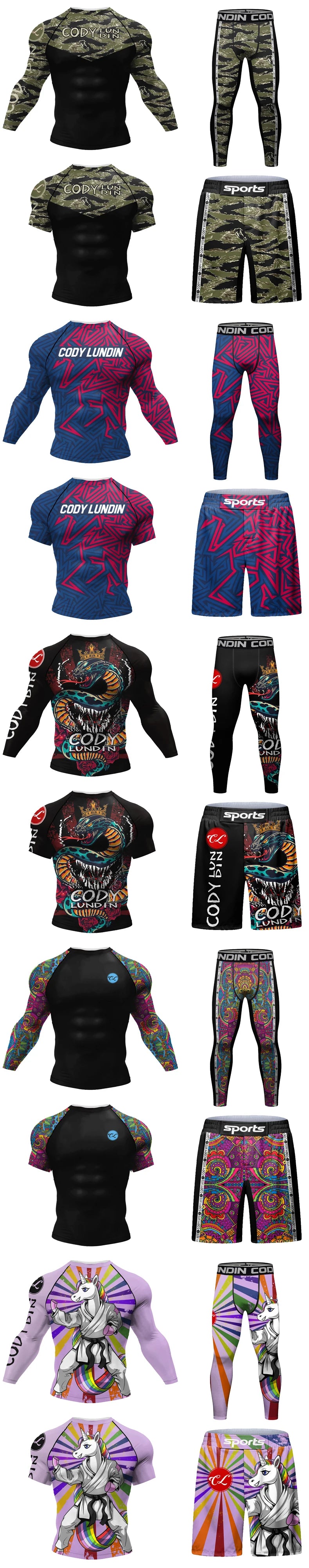 MMA BJJ Rash Guard 3D Print Compression T-Shirt & Pants – Durable Boxing Jogging Tracksuit