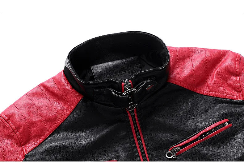 Men's Faux Leather Jacket – Slim Fit Stand Collar