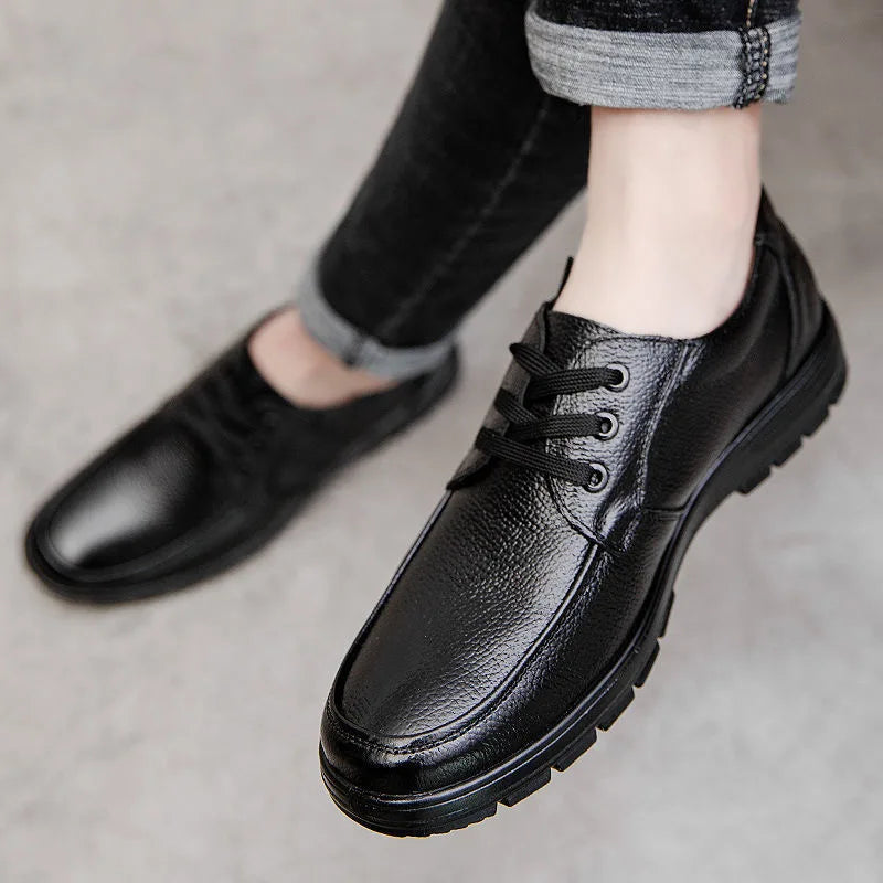 Men's Black Leather Lace-Up Casual Shoes