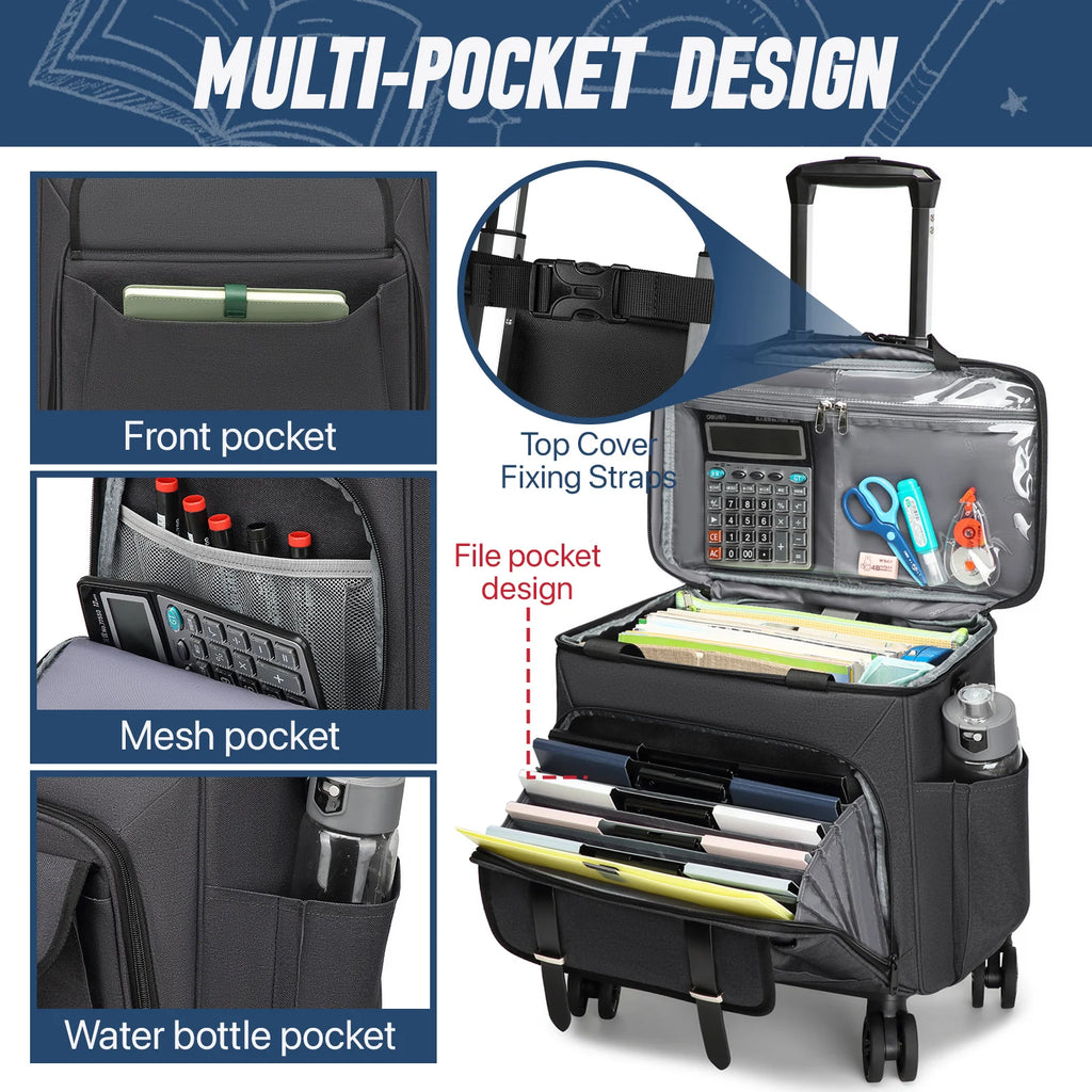 Rolling Teacher Tote Bag with Wheels — 15.6" Laptop Trolley for Teachers & Commuters
