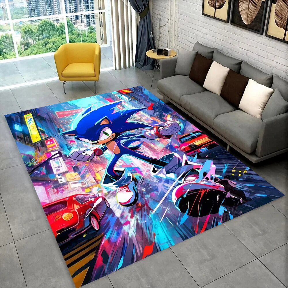 3D Retro Sonic Area Rug – Non-Slip Kids Carpet for Bedroom, Living Room & Playroom