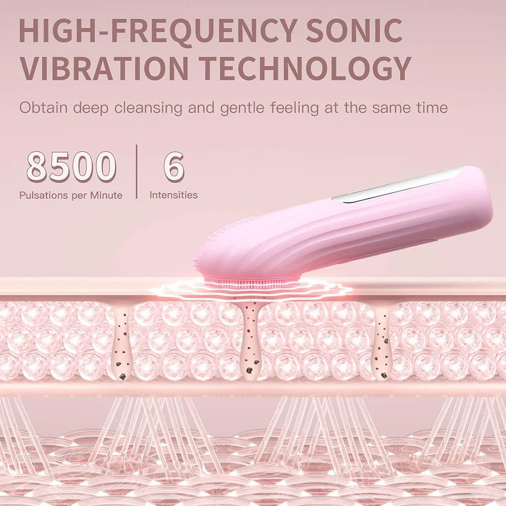 GLOMEVE Sonic Silicone Facial Cleansing Brush – IPX7 Waterproof, Heated Massage & 5-Mode Deep Clean