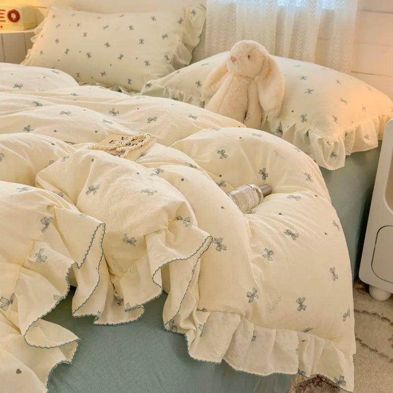 Lace Ruffle Duvet Cover – Printed Floral Comforter Cover for Adults & Kids, Single to King