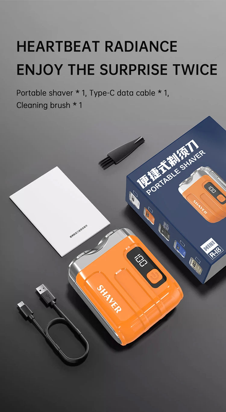Mini Electric Smart Shaver – Digital Display, Dual Blade Rechargeable Beard Trimmer for Home & Car