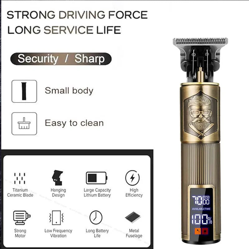 XMSJ Carving Hair Clipper – Metal Body, Engraved Design, Rechargeable Barber Trimmer