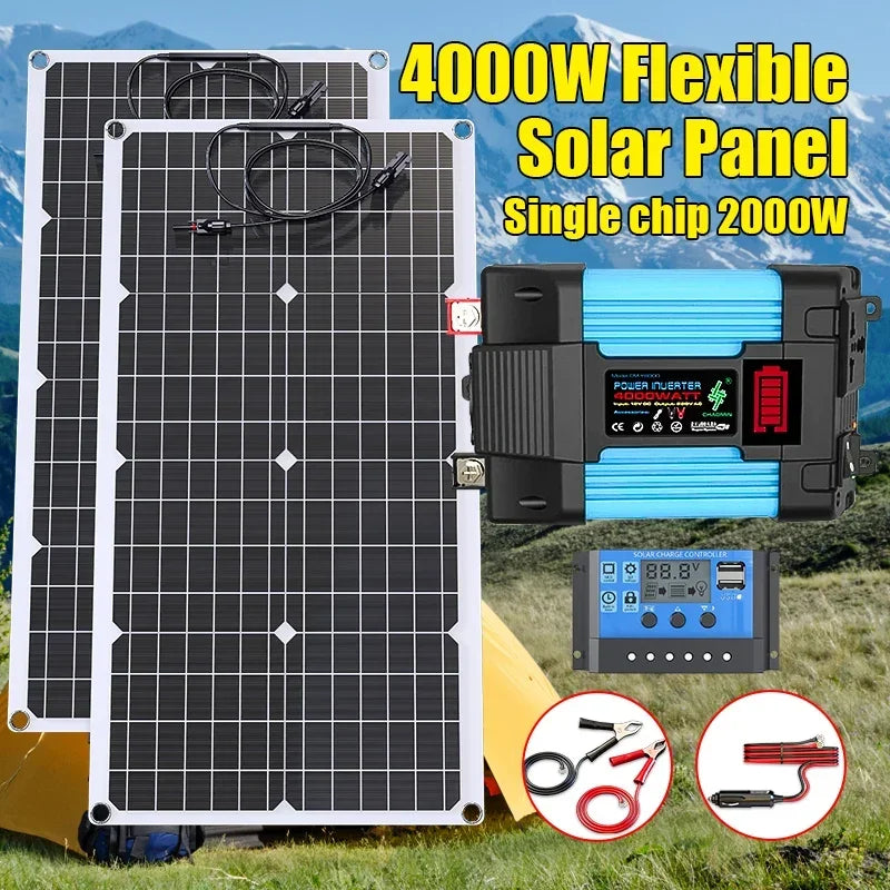 4000W Solar Panel Kit – 12V to 110V/220V with 6000W Inverter & 12V Battery Charging for Home, RV & Emergency