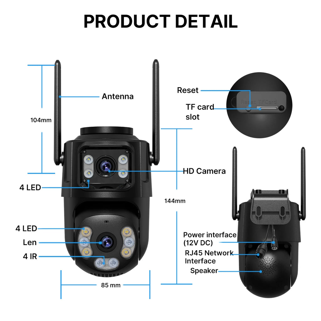 8MP Dual Lens WiFi PTZ Outdoor Security Camera – AI Auto Tracking, Color Night Vision, 2-Way Audio
