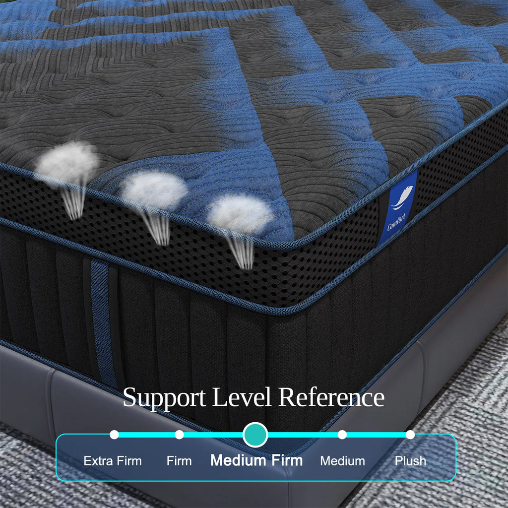 12/14 Inch Hybrid Mattress — Euro Top, Medium Firm, Memory Foam & Pocket Spring for Back & Lumbar Support (Twin to King)