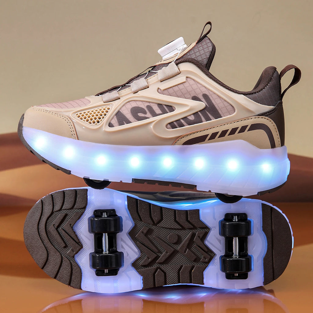Children's 4-Wheel LED Light Roller Skate Shoes – Removable Wheeled Rolling Sneaker for Kids