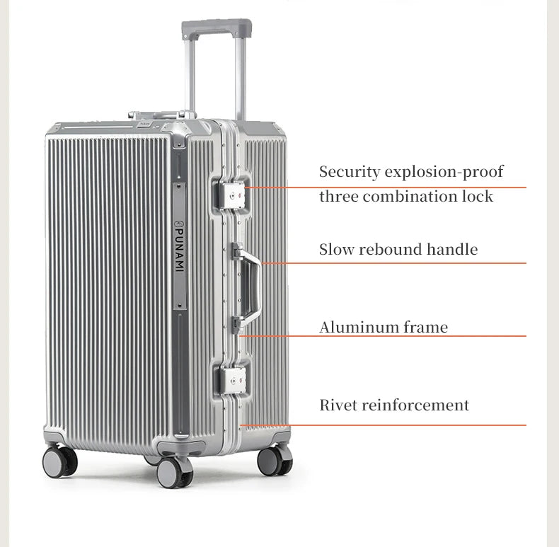 sushimu Suitcase Wide Handle Travel Suitcase Men 20 24 26 Carry-On Luggage Women PC Aluminum Frame Trolley Case