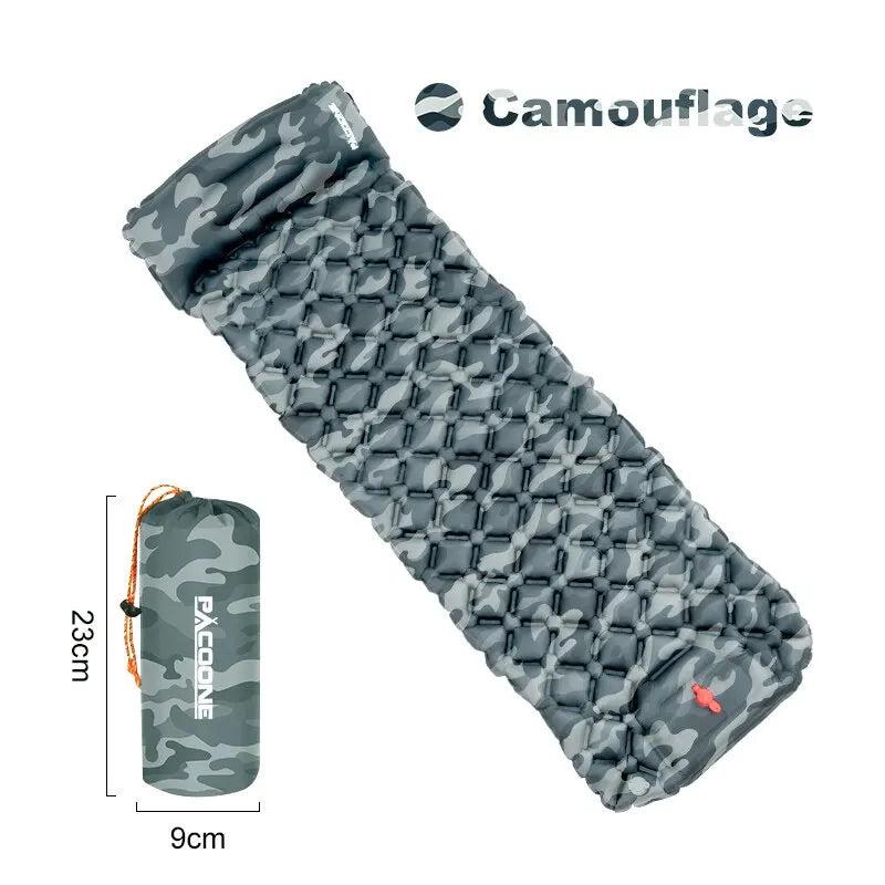 Outdoor Camping Inflatable Mattress with Pillow – Ultralight Air Mat with Built-In Pump for Hiking
