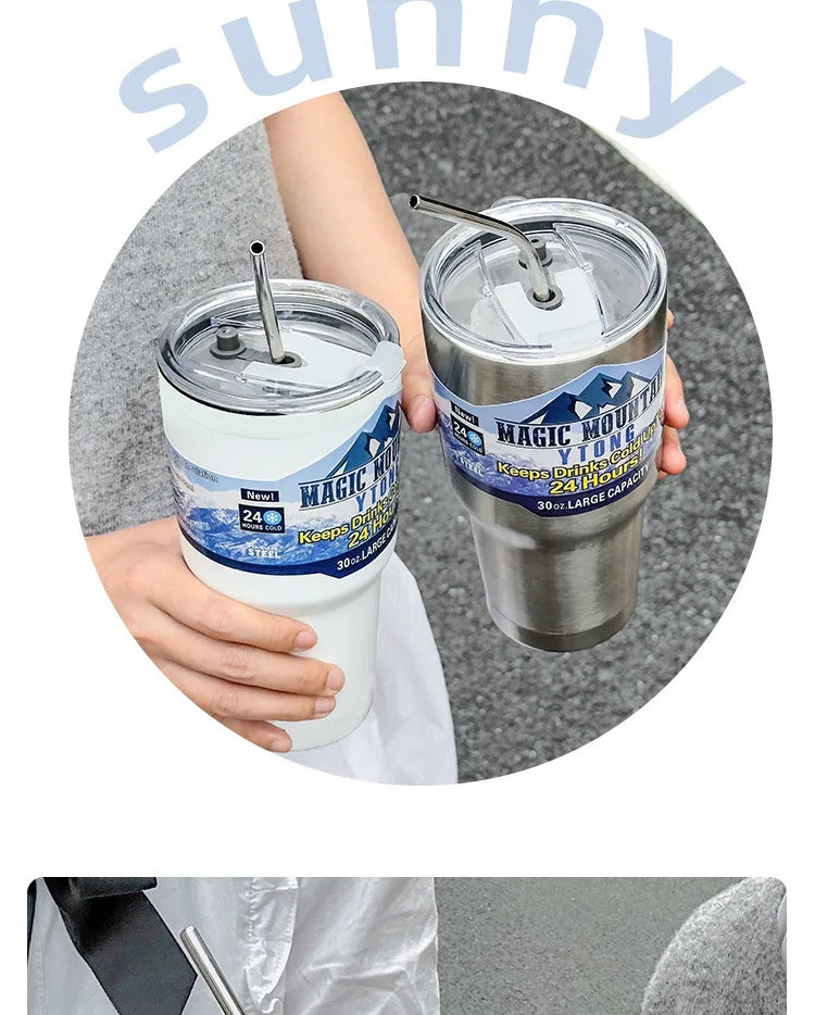 900ml Vacuum Insulated Stainless Steel Thermos Cup with Straw – 12–24 Hour Travel & Car Bottle, BPA-Free